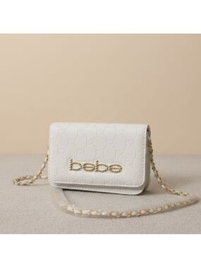NWT Bebe Celia Monogram Flap Crossbody Bag White Gold Chain Small Purse